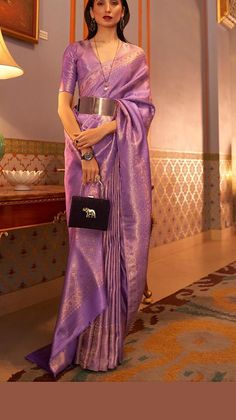 Saree Bollywood, Lavender Silk, Purple Saree, Indian Designer Sarees, Utsav Fashion, Satin Saree, Art Silk Sarees, Saree Trends, Kanjivaram Sarees