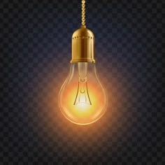 an illuminated light bulb on a transparent background