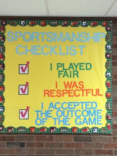 a sign on the side of a building that says sportsmash checklist i played fair i was respectful i accepted the out - come of the game