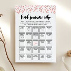 a pink and white printable find someone who game on a table next to some sprinkles