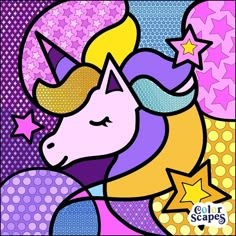 a painting of a unicorn with stars on it's head