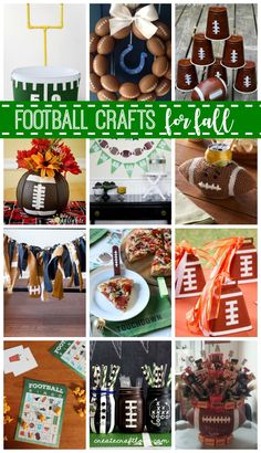 a collage of football crafts and decorations