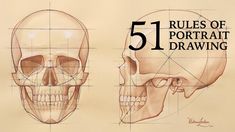 an image of a drawing of a skull with the title'51 rules of portrait drawing '