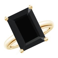 The bold and dramatic rectangular black onyx, held in a prong setting, exudes its magnetic charm and distinctive beauty. Crafted in 14k yellow gold, this black onyx solitaire ring is sure to leave you spellbound. Black Onyx Marquise Engagement Ring, Rectangle Black Diamond Ring, Black Stone Yellow Gold Ring, Black Agate Wedding Ring, Black Diamond Cocktail Rings, Oynx Rings, Classic Black Rectangular Ring, Classic Black Rectangular Jewelry, Onyx Rings