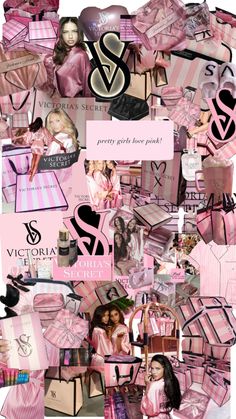 a collage of pink and black items with the words victoria's secret written on them