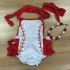 "We haven't gotten to wear it yet!!  BUt is super cute" -Jennifer R. Girls Baseball Outfit, Baseball Dress, Baseball Outfit, Baby Jumpsuit, Bubble Romper, Girls Rompers