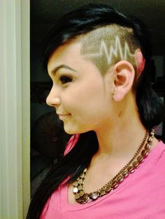 Elena Haircut, Side Shave Design, Shave Designs, Hair Tattoo Designs, Shaved Head Designs, Side Shave, Shaved Design, Half Shaved Hair, Shaved Hair Designs