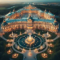 an aerial view of the palace at night