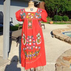 50s Mexican Dress Mexican Dress, Mexican Dresses, Tunic Dress, Lady In Red, Colorful Dresses, Embroidery, Womens Dresses, Red, Dresses