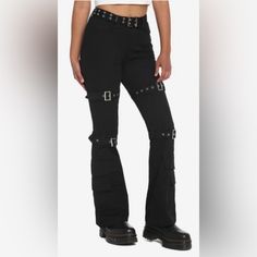 Comes With Removable Grommet Belt And Detailing On The Legs . Straight Leg Black Pants, Grommet Belt, Flare Pants, Hot Topic, Black Pants, Pant Jumpsuit, Straight Leg, Pants For Women, Tags