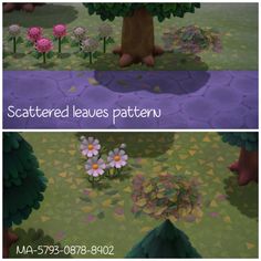 the same cartoon is shown in two separate screens, each with different flowers and leaves