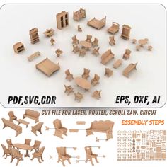 an image of wooden furniture and chairs with instructions to make them look like they are made out of wood