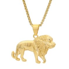 PRICES MAY VARY. [Product Material]:this lion necklace made of stainless steel,stainless steel material allows it to stay beautiful for a long time. [Product Weight]:this weight of animal necklace is 35g. [Chain Information]:this chain's length of lion necklace is 22inches. [Pendant Information]:this height of pendant is 35mm,this width of pendant is 45mm. [Product Design]:the design of this necklace is inspired by the traditional image of lion, which is revered by many people around the world. Image Of Lion, Lion Necklace, Lion Pendant, Lion Images, Animal Necklace, Pet Necklace, Gold Plated Necklace, Stainless Steel Material, People Around The World