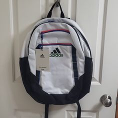 Adidas Backpack Sporty White School Bag, White Sporty School Bag, Casual White Student Backpack, Adidas Blue Backpack, White Sports Bag For Back To School, White Sporty College Bags, White Casual School Bag, Casual White School Backpack, White Backpack For Back To School