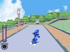 an image of a video game character running down the street