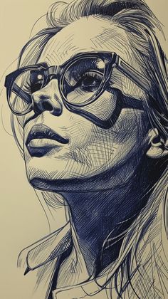 a drawing of a woman wearing glasses