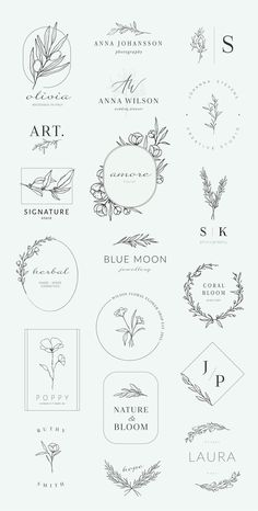 the logos for various types of flowers and herbs