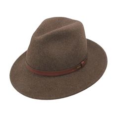 Fall Fur Felt Fedora, Adjustable Brown Wool Fedora, Adjustable Short Brim Winter Fedora, Adjustable Short Brim Fedora For Winter, Brown Flat Bill Fedora For Travel, Brown Wool Fedora For Fall, Winter Travel Fedora With Flat Brim, Adjustable Wool Fedora, Fall Wool Hat With Flat Bill