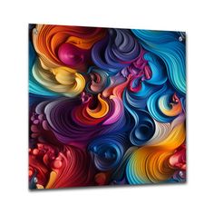 an abstract painting with multicolored waves on the surface canvas wall art print, ready to hang