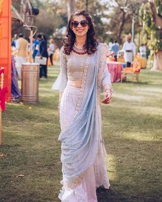 Icy blue sharara with bell sleeve crop top and sequin dupatta   #wedding #indianwedding #bride #bridal #blue #icyblue #bellsleeve ##sharara #croptop #dupatta #pants #shrug #mehndioutfit #drape #shaadisaga Gorgeous Lehengas, Gowns Indian, Heavy Dresses, Lehenga Blouse Designs, Indian Gowns, Dress Indian Style, Stylish Sarees