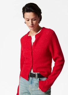 8 Items French Women Wear in Winter to Look Chic | Who What Wear UK Other Stories Cardigan, Cardigan Knitted, Waistcoat Dress, Thick Wool, Fitted Cardigan, Red Cardigan, Cardigan Outfits, Blazer And Shorts, V Neck Cardigan