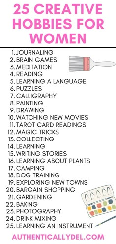 Diy Hobbies For Women, Hobbies List Ideas, Lists Of Hobbies, Unique Hobbies To Try, Creative Hobbies To Try, List Of Hobbies To Try For Women, Feminine Hobbies List, Hobbies For Teens, Hobbies For Women In Their 20s