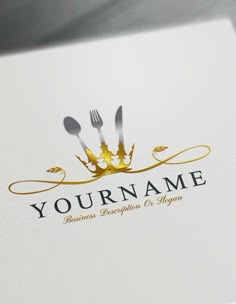 fork and knife logo design with crown on the top is ready to be used for your company