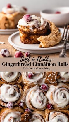 cinnamon rolls with cream cheese icing and cranberry filling on a white plate