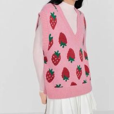 Pink Strawberry Knit Vest Stay cute and cozy with our Pink Strawberry Knit Vest. Featuring a sweet strawberry design, this vest is the perfect addition to any kawaii outfit. Made of soft knit material, it will keep you warm and stylish all day long. Size: S: Bust: 104cm/ 40.9 in, Length: 55cm/ 21.7 in, M: Bust: 108cm/ 42.4 in, Length: 57cm/ 22.4 in L: Bust: 112cm/ 44.1 in, Length: 59cm/ 23.2 inMaterial: Cotton,?Polyester Stawberry Vest, Kawaii Sweater Vest 4xl Plus Size, Crochet Strawberry Vest, Fitted Pink Cotton Sweater Vest, Pink Argyle Knit Vest, Kawaii Swimsuit, Anime Lingerie, Dark Academia Clothing, Aesthetic Dark Academia