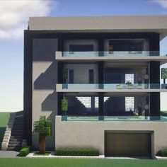 an image of a modern house with lots of windows and balconies on the second floor