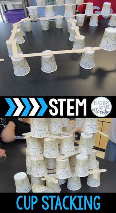 Cup Stacking, Elementary Stem, Elementary Stem Activities, Activities Elementary, Easy Stem, Steam Ideas, Stem Classes, Stem Elementary