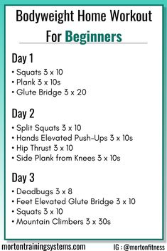 the bodyweight home workout plan for beginners is shown in this graphic above it's description