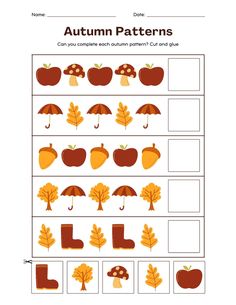 an autumn pattern worksheet for children to learn how to use the matching patterns