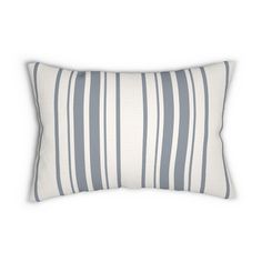 a blue and white striped pillow on a white background