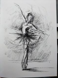 a black and white drawing of a ballerina