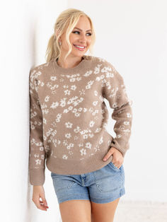 floral crew neck sweater Floral Print Design, Abstract Floral Print, Floral Sweater, Sweater Sale, Mock Neck Sweater, Ladies Boutique, Abstract Floral, Cozy Sweaters, Campfire