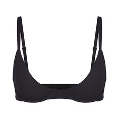 This lightly lined, buttery-soft scoop bra is engineered for an ultra-comfortable, barely-there fit with innovative cup technology to fit in between sizes. Features flexible, supportive underwire, adjustable straps, and hook and eye back closure. Fits true to your SKIMS bra size. | SKIMS Plunge Bra | Black | 44A | Fits Everybody Onyx Colour, Triangle Bralette, Full Coverage Bra, Everyday Bra, Triangle Bra, Black Bra, Plunge Bra, T Shirt Bra, Strapless Bra