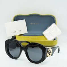 Indulge in the epitome of luxury and style with the Gucci GG1308S 001 Black/Grey sunglasses from the renowned fashion house of Gucci. Crafted with precision and attention to detail, these sunglasses are a must-have accessory for the modern woman who values sophistication and glamour. The sleek black acetate frame of the GG1308S exudes elegance and timelessness, while the grey lenses add a touch of mystery and allure. The round shape of the frames flatters a variety of face shapes, making them a Woman Singing, Gucci Glasses, Authentic Models, Grey Sunglasses, Sunglasses Frame, Men Eyeglasses, Grey Material, Gucci Black, Grey Lenses