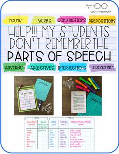 a poster with the words help my students don't remember parts of speech on it