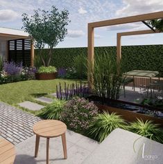 an artist's rendering of a small garden