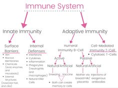 the immune system is labeled in pink and white, with arrows pointing to different areas