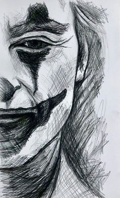 a black and white drawing of a man's face