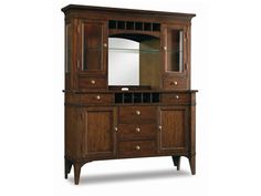 a large wooden cabinet with mirror and drawers on it's front door, against a white background