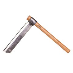 an old style hammer with wooden handle on a white background