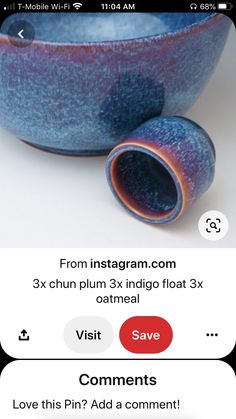 the instagram page is displayed with an image of a blue bowl and two red circles