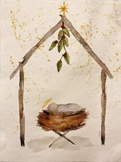 a watercolor painting of a nativity scene