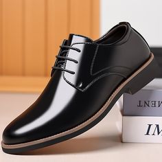 Category:Oxfords,Shoes; Upper Materials:Faux Leather,Leather; Embellishment:Splicing; Season:Fall,Spring; Gender:Men's; Activity:Walking; Toe Shape:Pointed Toe; Style:British,Chinoiserie,Business; Outsole Materials:Rubber; Occasion:Daily,Wedding; Closure Type:Lace-up; Function:Warm; Pattern:Solid Colored; Listing Date:03/24/2023; 2024 Trends:Dress Loafers,Leather Shoes,Formal Shoes,Derby Shoes; Foot Length:; SizeChart1_ID:2:183550; Size chart date source:Provided by Supplier.; US Size:; UK Size: Luxury Men's Dress Shoes For Office, Men's Luxury Dress Shoes For Work, Luxury Elegant Men's Shoes For Derby, Luxury Men's Dress Shoes For Business Casual, Luxury Leather Men's Shoes For Formal Occasions, Luxury Men's Dress Shoes For Work, Luxury Men's Leather Sole Shoes For Business Meetings, Luxury Gentleman Plain Toe Dress Shoes, Mens Black Dress Shoes