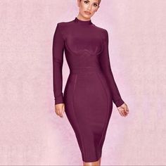 Bandage Midi Dress With Gold Zipper On The Back Available Is Small And Medium New With Tag - Long Sleeve Cocktail Dresses, Classic Dresses, Long Cocktail Dress, Boujee Outfits, Long Sleeve Cocktail Dress, Women Dresses Classy, Bandage Dresses, Bandage Midi Dress, Bandage Dress Bodycon