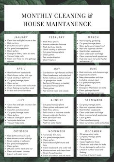 a house cleaning checklist with green leaves