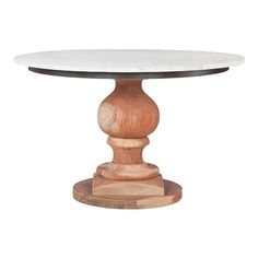 a round table with marble top and wooden base on an isolated white background for use as a centerpiece